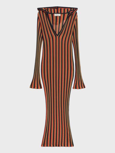LONG STRIPED KNIT DRESS WITH HOOD