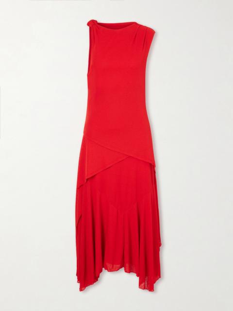 Marl Asymmetric Draped Gauze Midi Dress