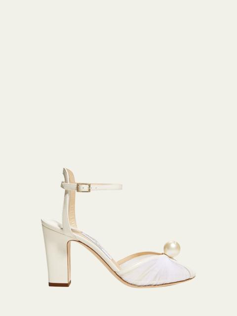 Sacaria Tulle Pearly Ankle-Strap Sandals