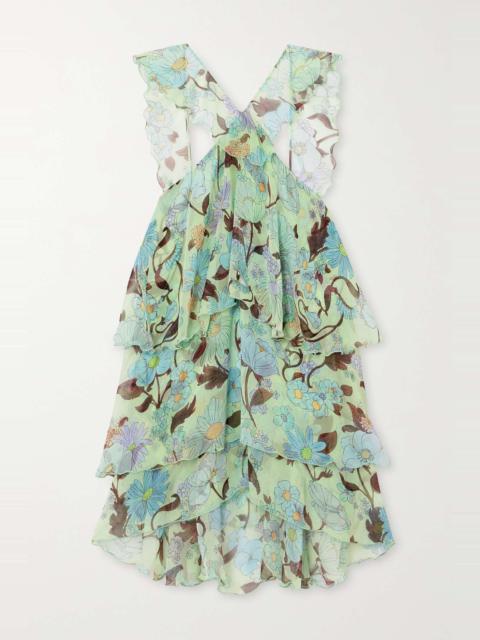 Ruffled floral-print halterneck silk-chiffon mini dress