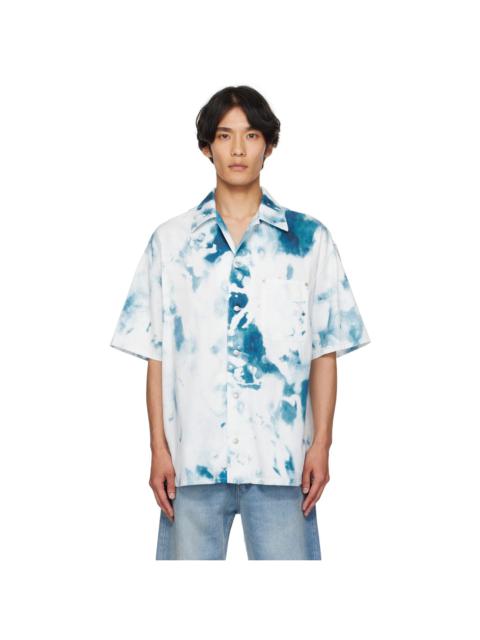 White & Blue Bleach Print Shirt