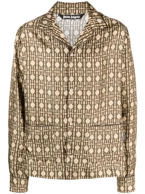 PALM ANGELS MEN Allover Monogram Pajama Shirt Long Sleeves Beige