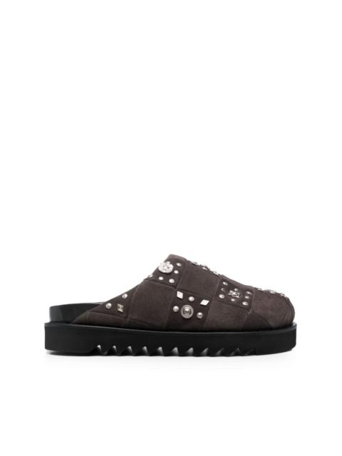 stud-embellished suede slippers