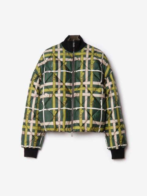 Cropped Reversible Belt Check Nylon Jacket