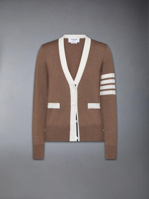 FINE MERINO WOOL 4-BAR V NECK CARDIGAN