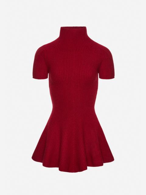 Short-sleeve cashmere dress in red