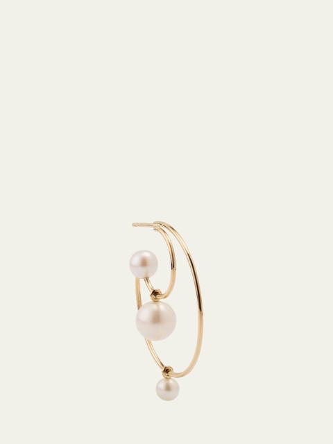 Bain Perle Double Hoop Earring with Freshwater Pearls and 14K Yellow Gold, Single
