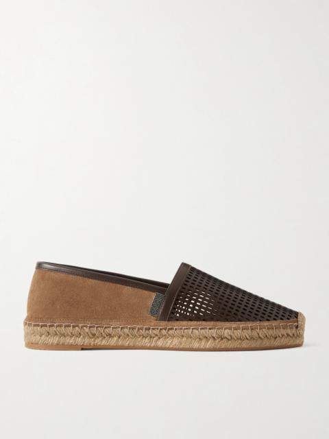 Bead-embellished Suede And Laser-cut Leather Espadrilles