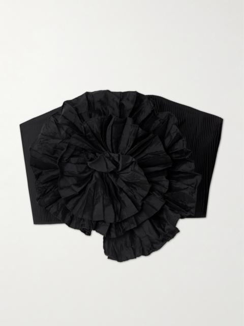 No Me Olvides Appliquéd Pleated Taffeta Top