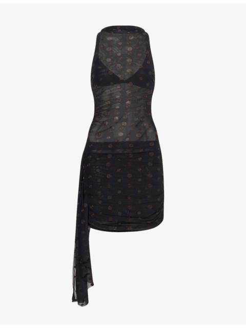 Karla Polka-Dot Stretch-Mesh Mini Dress