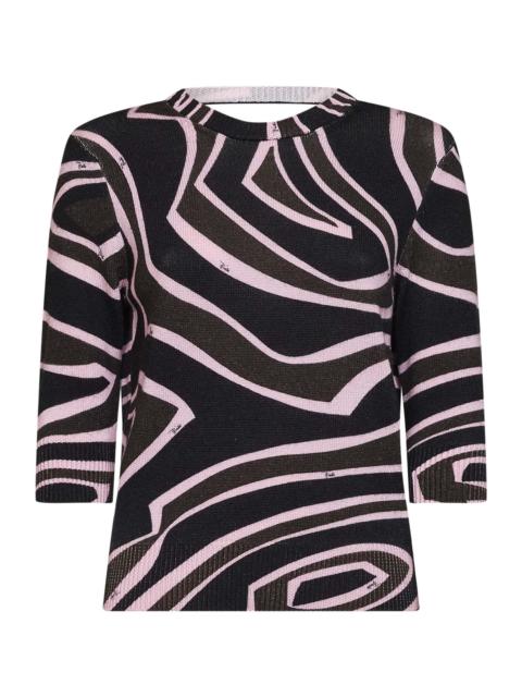 Khaki and pink Labirinto-print wool knit cut-out top