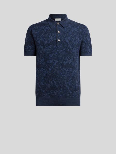 COTTON- AND WOOL-BLEND JACQUARD POLO