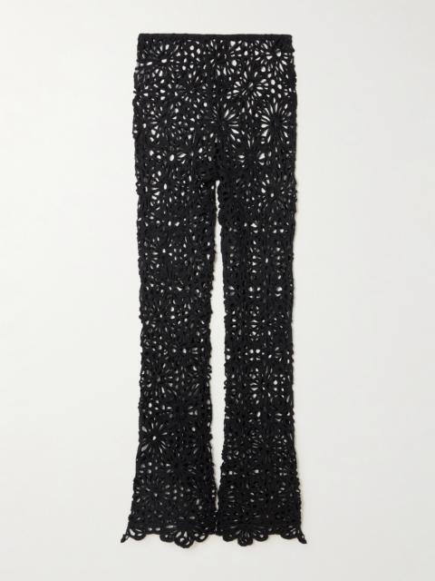 Open-knit Cotton-blend Flared Pants