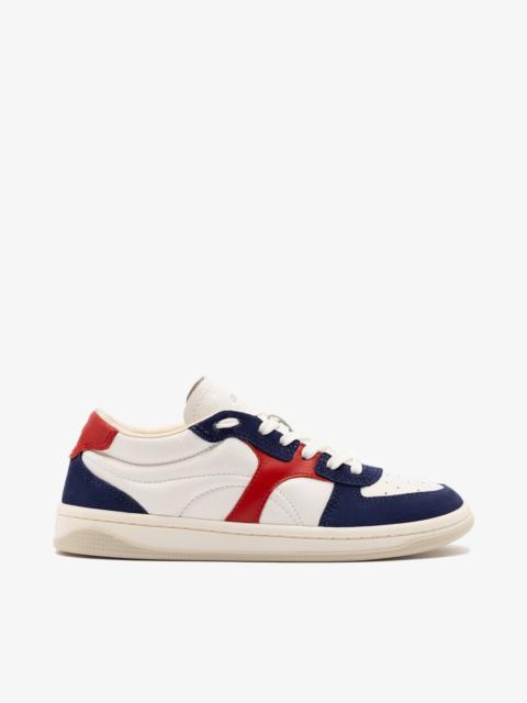 George Sneaker In White and Blood Red Leather and Navy Suede