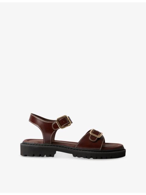 Double-Buckle Flat Leather Sandals