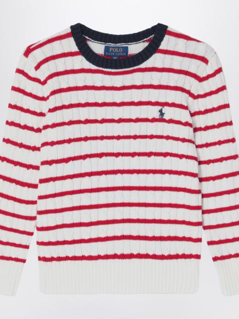 White/red striped cable-knit jumper