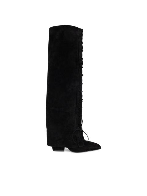 100mm lace-up pointed over-the-knee boots