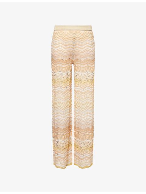 Chevron Straight-Leg Metallic-Knit Trousers