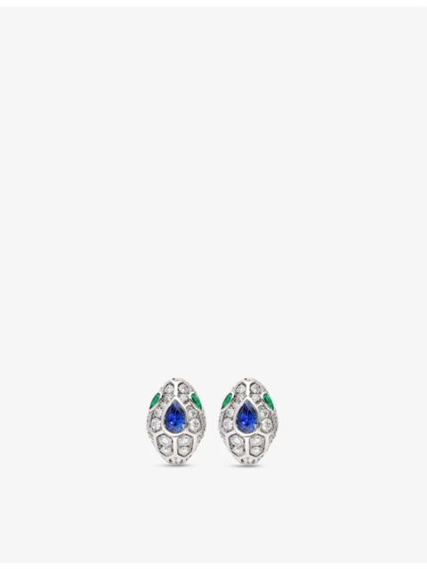 Serpenti 18ct white gold, 1.67ct brilliant-cut diamond, sapphire and emerald earrings