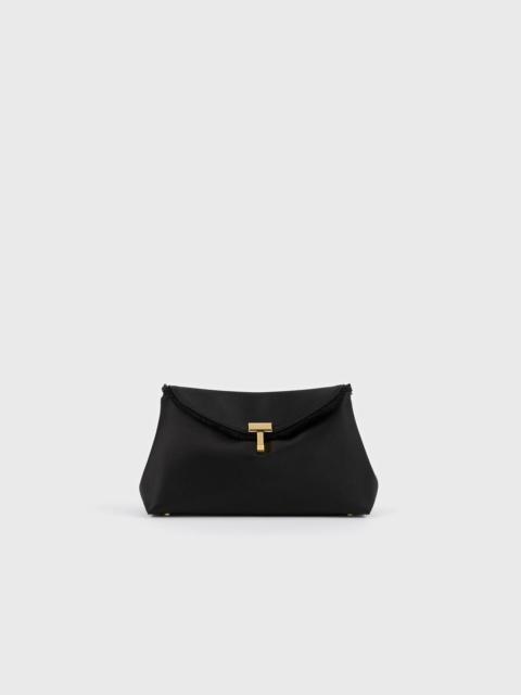 Mini T-lock frayed satin clutch black