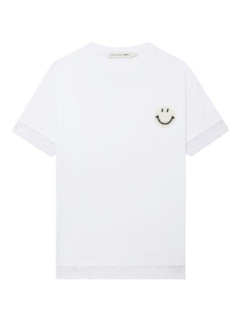 lace-trimmed smiley-face T-shirt