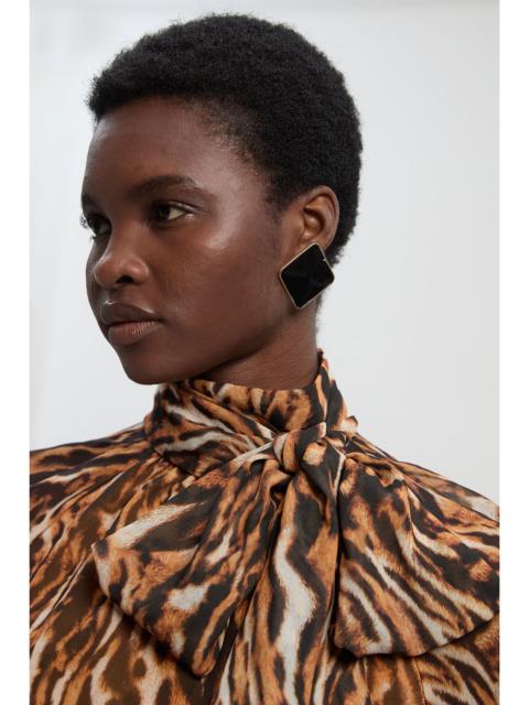 Animal Print Georgette Tie Bow Neck Woven Blouse