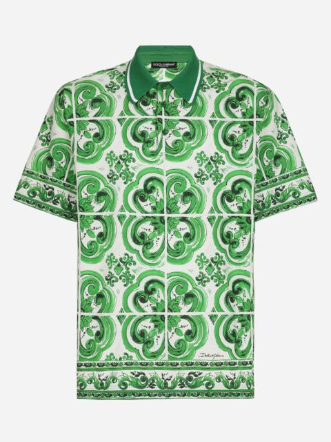Cotton polo-shirt with majolica print