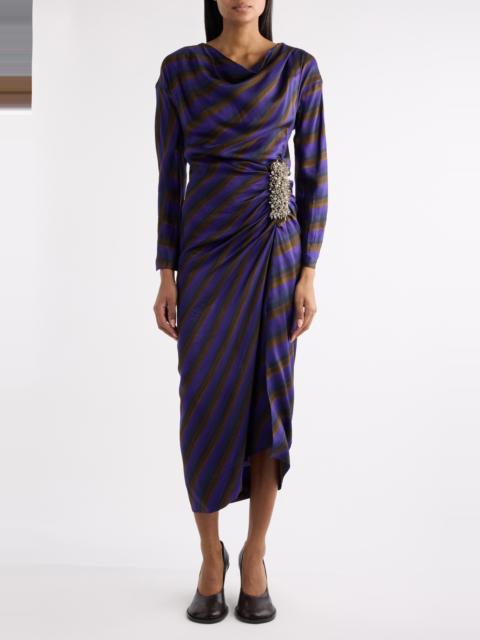 Dries Van Noten Didi Stripe Embellished Long Sleeve Dress in Purple at Nordstrom