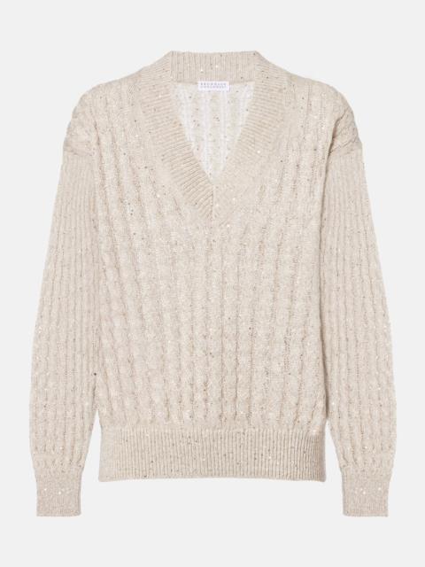 Sequined linen-blend sweater
