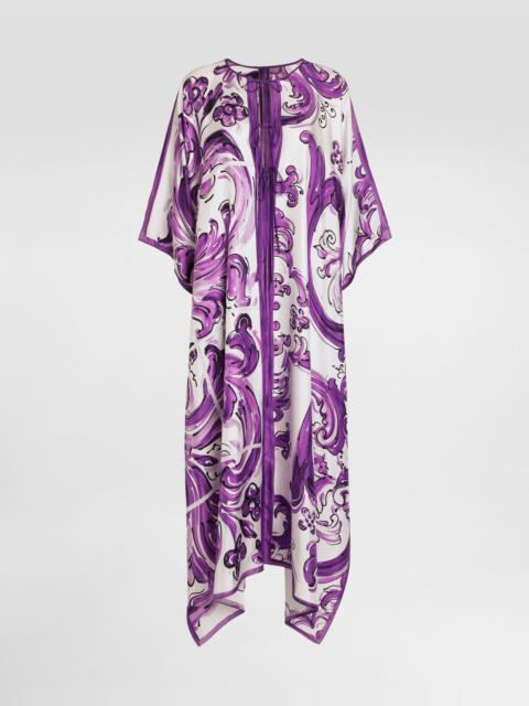 Majolica-print twill caftan dress
