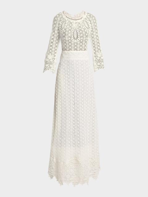 Hayra Guipure Lace Long-Sleeve Maxi Dress