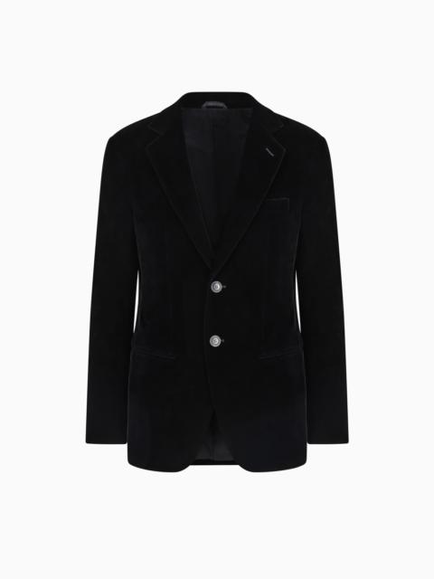 Icon George line single-breasted stretch-velvet jacket