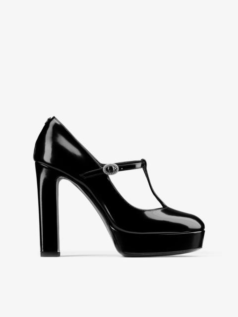 Marene Mary Jane 120
Black Polished Calf Leather Pumps with Crystal Buckle