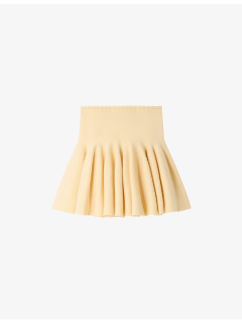 Flared Elasticated-Waist Knitted Mini Skirt