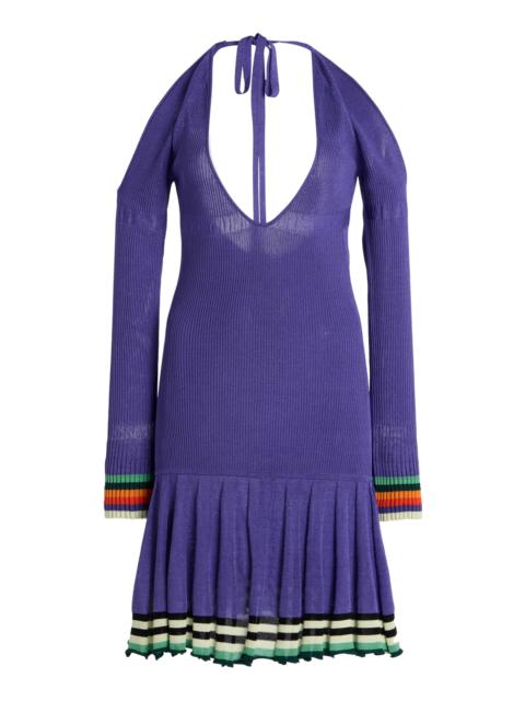 Exclusive Riviera Cold-Shoulder Ribbed-Knit Mini Dress purple
