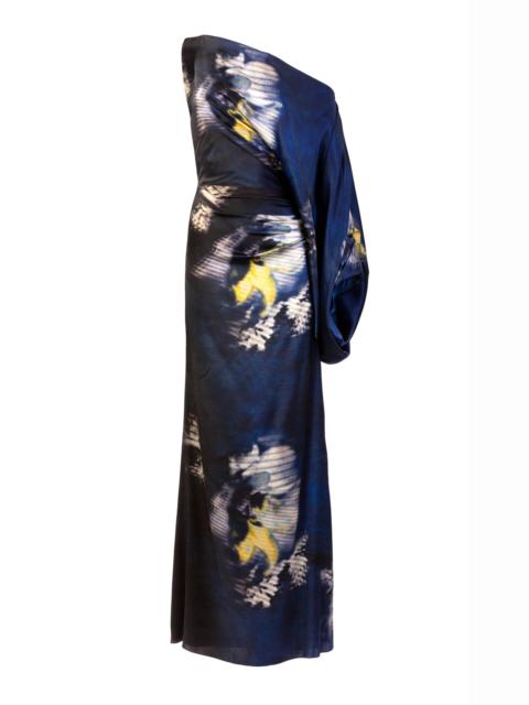 Dotty Asymmetric Silk Dress blue