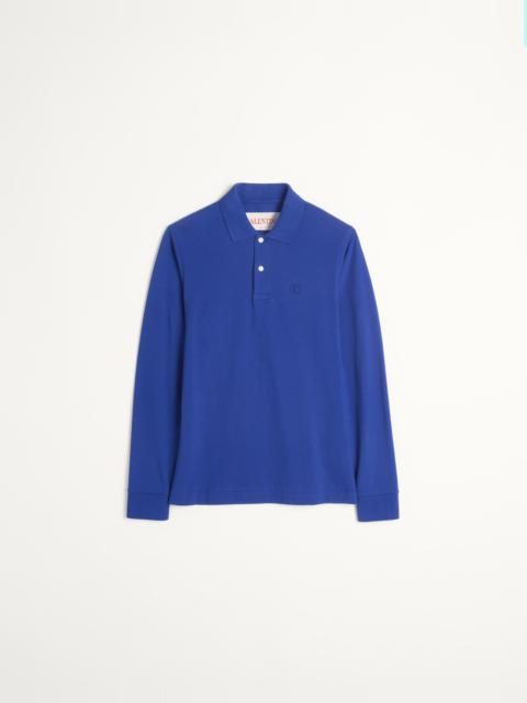 LONG-SLEEVED COTTON PIQUÉ POLO SHIRT WITH VLOGO EMBROIDERY