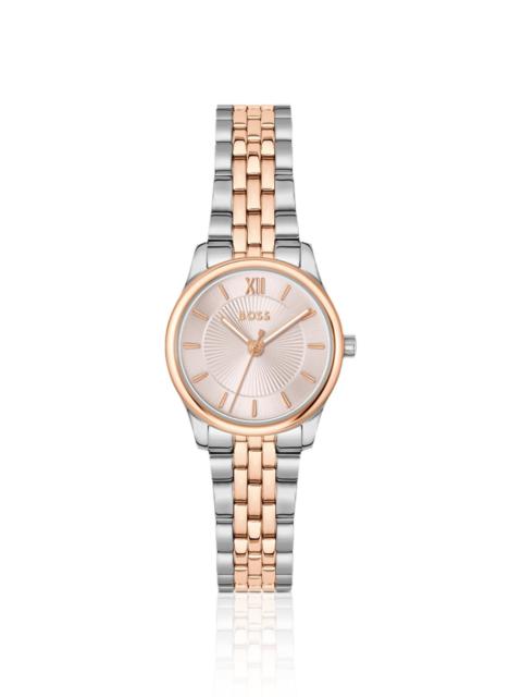 GRACEFUL TWO-TONE WATCH WITH PINK SUNBURST-PATTERNED DIAL