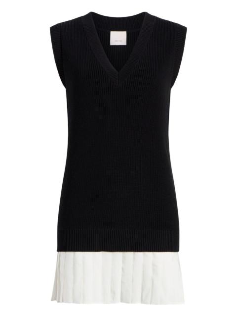 pleated-panel cotton-blend vest mini day dress