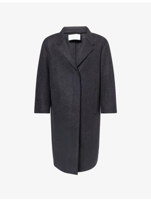 Grandad Patterned Long Wool Coat