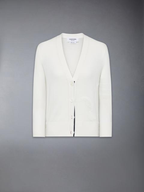 FEATHER INTARSIA POINTELLE 4-BAR V NECK CARDIGAN