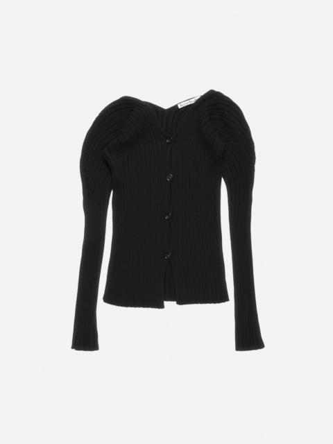 Button-up rib cardigan - Black