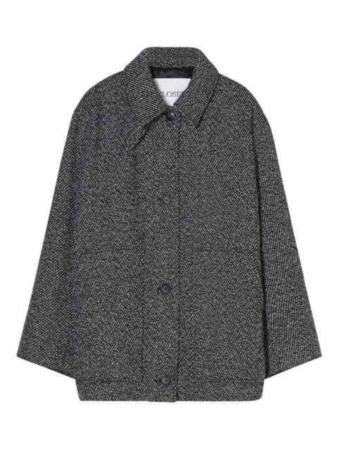 herringbone-pattern button coat