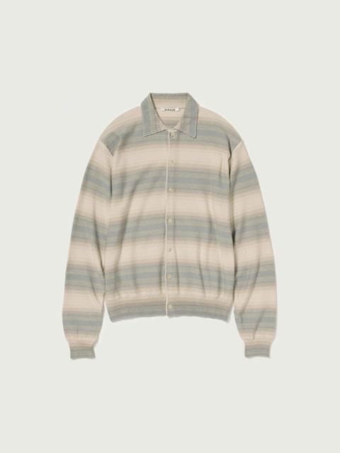 COTTON SILK GRADIENT STRIPE KNIT SHIRT CARDIGAN