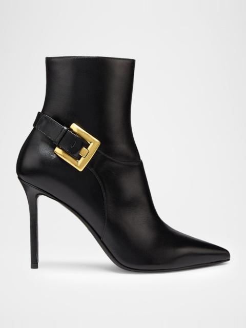 85mm Buckle Leather Ankle Booties
