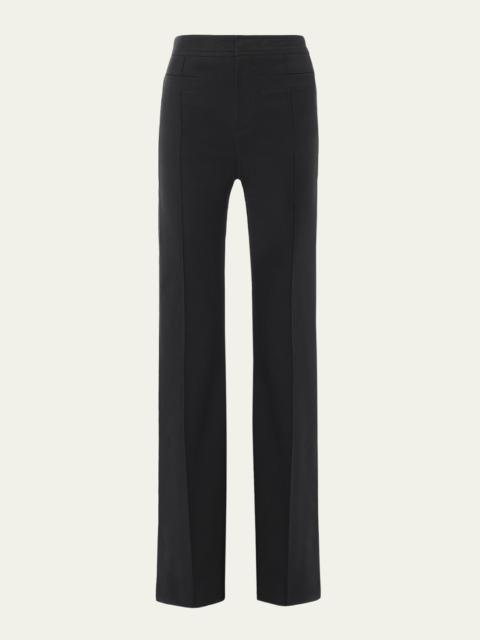 Mid-Rise Cotton Stretch Straight-Leg Trousers