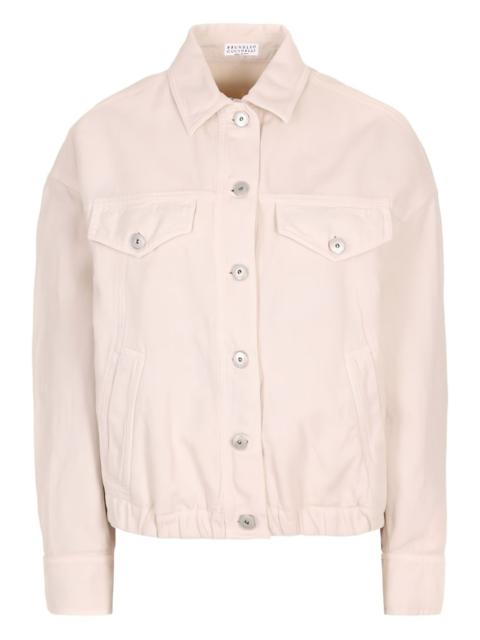 button-fastening drawstring jacket