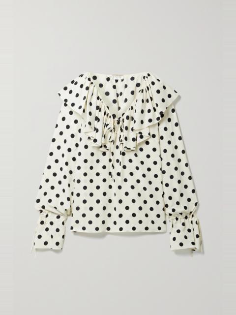 Ruffled polka-dot silk crepe de chine blouse