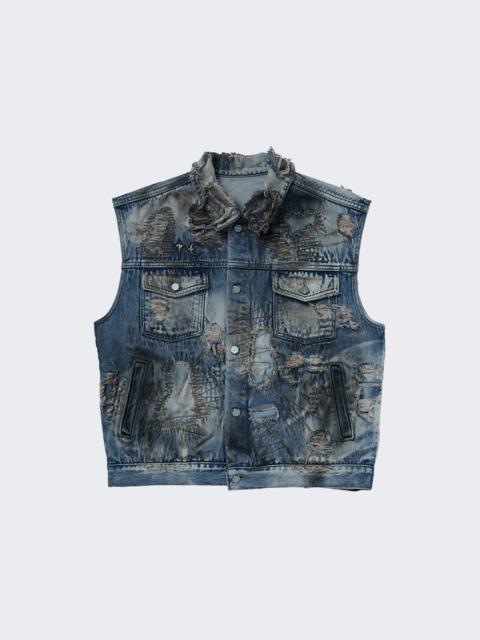 Hard Washed Damaged Vest Blue