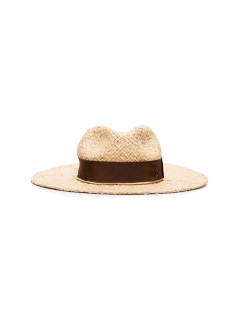 chain-embellished Fedora straw hat